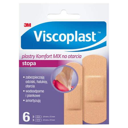 Viscoplast Foot, plasturi Comfort Mix pentru escoriații, 6 bucăți