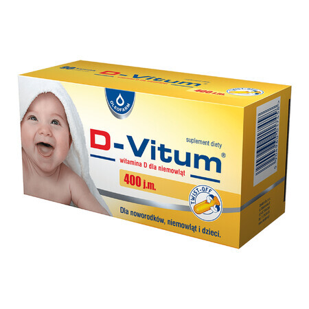 D-Vitum 400 UI, vitamina D pentru nou-născuți, sugari și copii, 90 de capsule cu sistem de răsucire