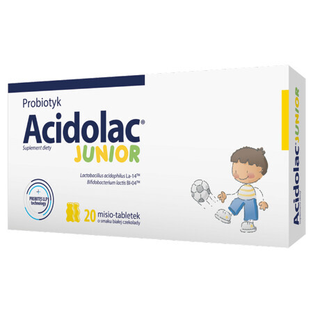 Acidolac Junior, pentru copii începând cu vârsta de 3 ani, aromă de ciocolată albă, 20 de tablete de ursuleți de pluș