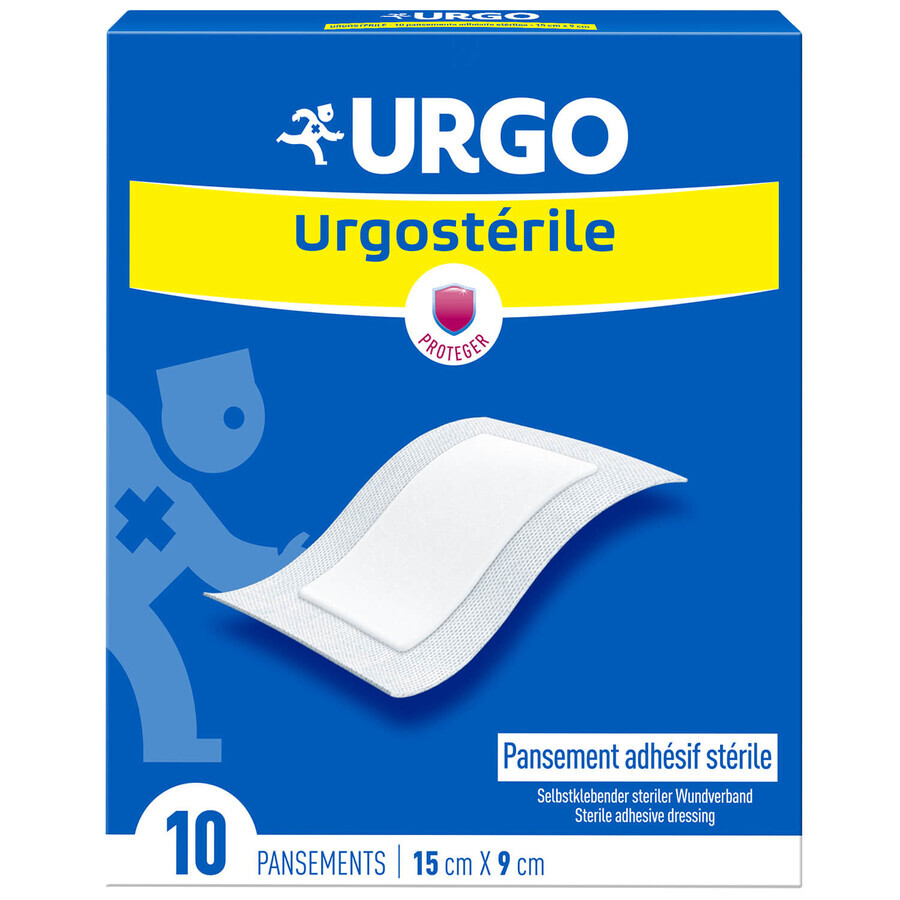 Urgo Urgosterile, pansament steril, autoadeziv, 10 cm x 15 cm, 10 bucăți