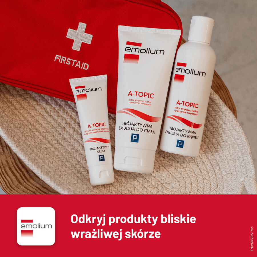 Emolium A-Topic, Emulsie corporală tri-activă pentru pielea atopică, uscată și cu mâncărimi persistente, de la 1 lună, 200 ml