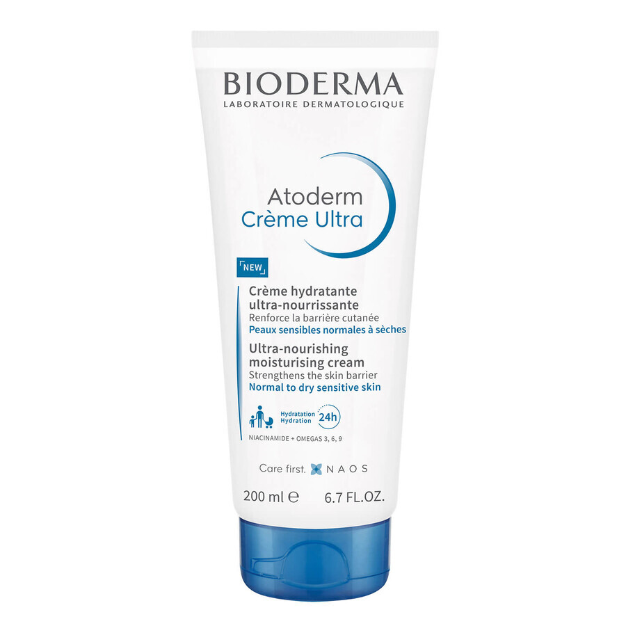 Bioderma Atoderm Creme Ultra, Cremă hidratantă ultra-nutritivă pentru corp, piele normală, uscată și sensibilă, 200 ml