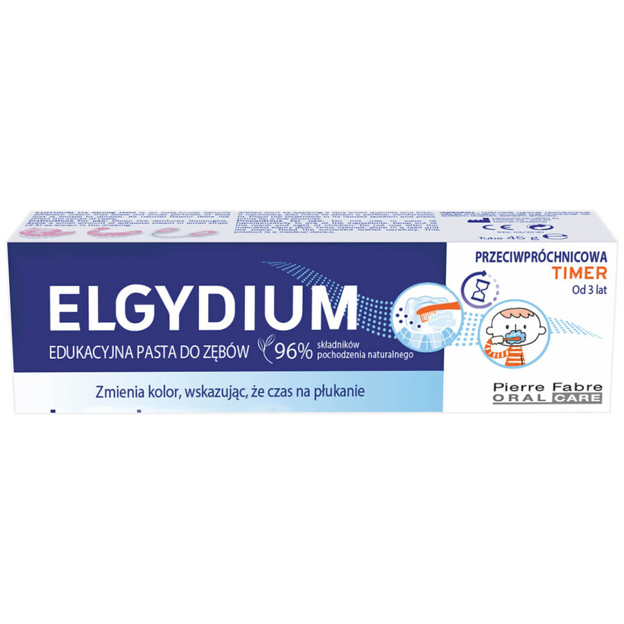 Elgydium Timer, pastă de dinți educativă cu schimbare de culoare, anti-caries, de la 3 ani, 50 ml