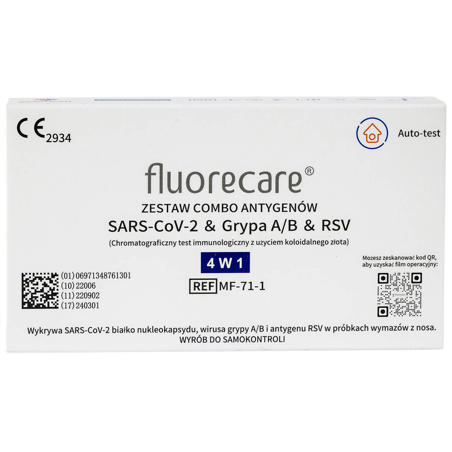 Fluorecare, kit de testare combinată pentru SARS-CoV-2, antigeni de gripă A/B, RSV, Combo 4in1, 1 bucată