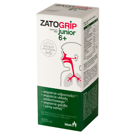 ZatoGrip Junior 6+, sirop pentru copii, aromă de zmeură, 120 ml