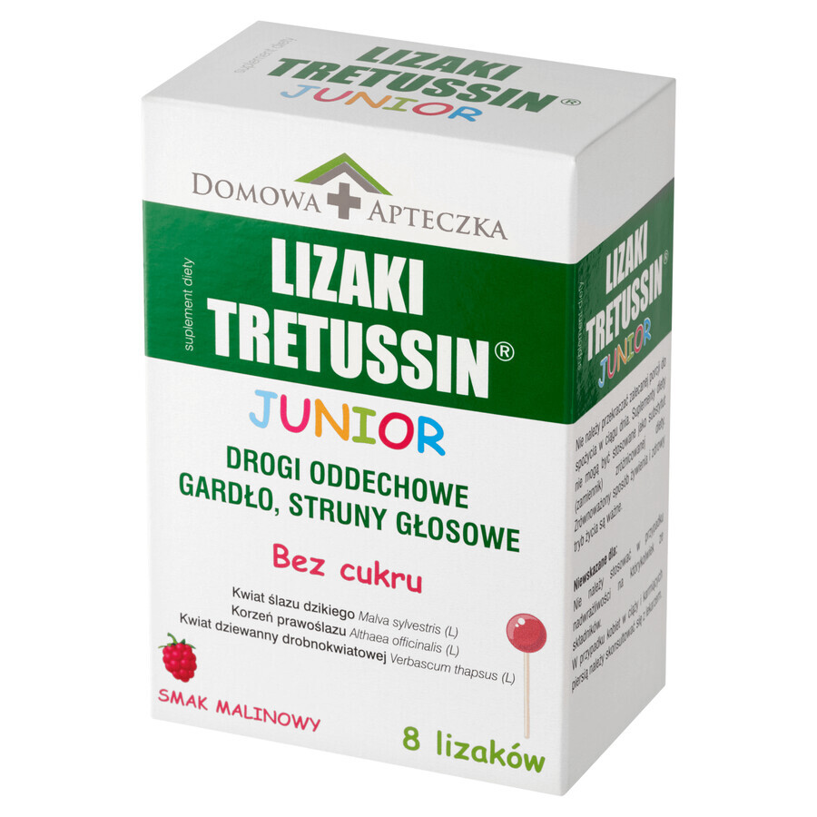 Tretussin Junior, acadele, fără zahăr, aromă de zmeură, de la 3 ani, 8 bucăți