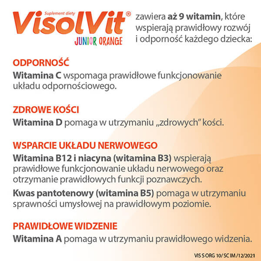 Visolvit Junior Orange, pentru copii cu vârsta peste 3 ani, 10 pliculețe SHORT DATE