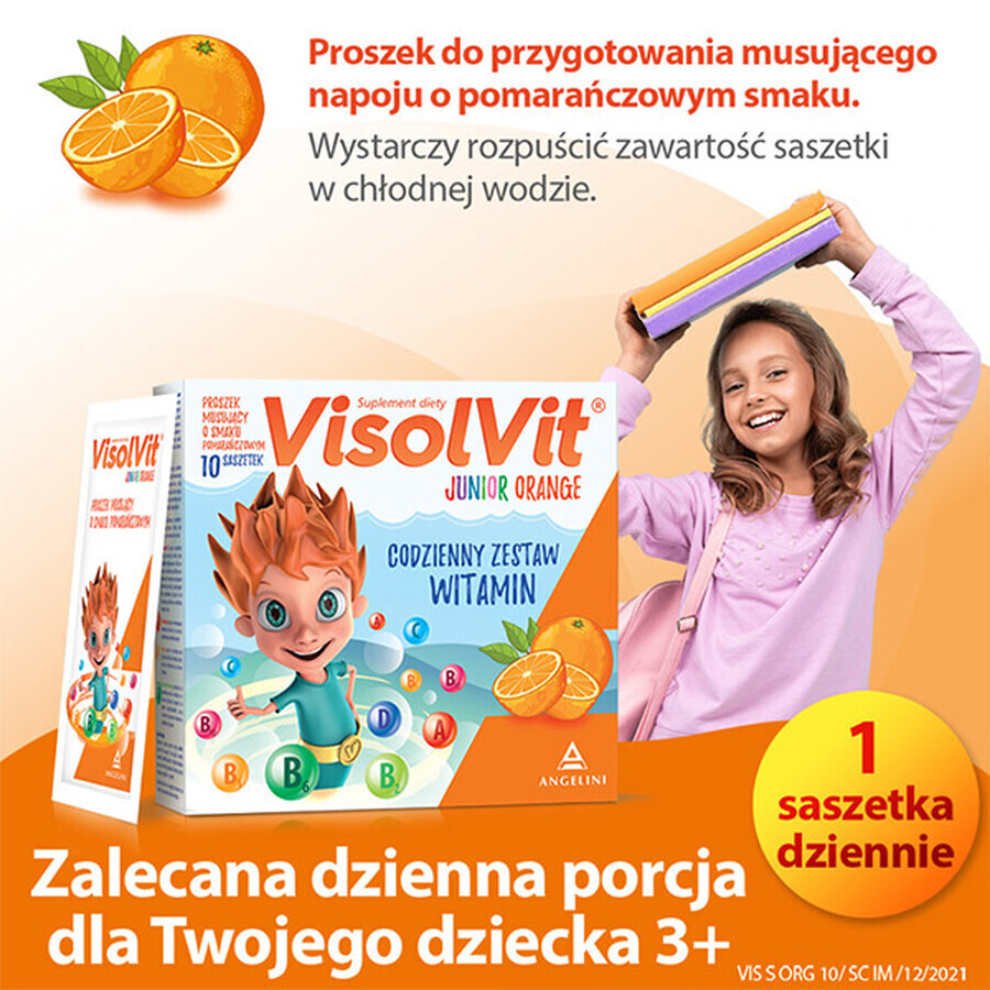 Visolvit Junior Orange, pentru copii cu vârsta peste 3 ani, 10 pliculețe SHORT DATE