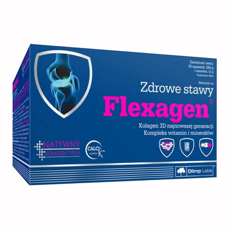 Olimp Flexagen, aromă de zmeură, 12 g x 30 pliculețe AMBALAJ DISTRUS