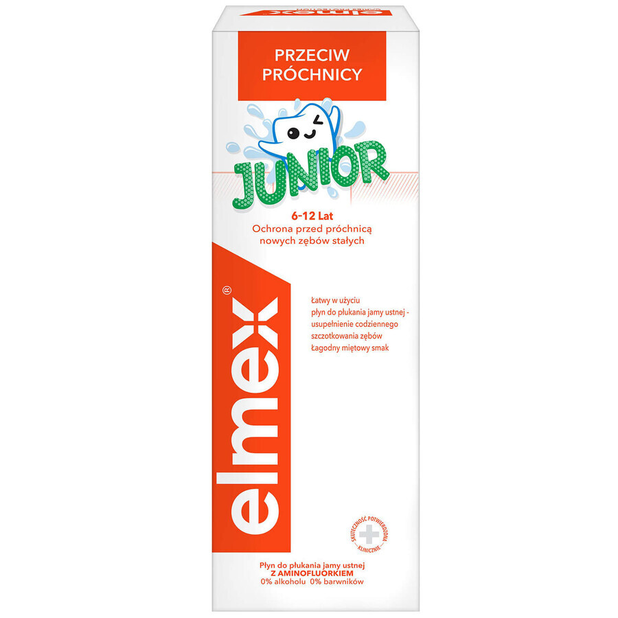 Elmex Junior, mondwater voor kinderen 6-12 jaar, met aminfluoride, 400 ml VERONTREINIGDE VERPAKKING