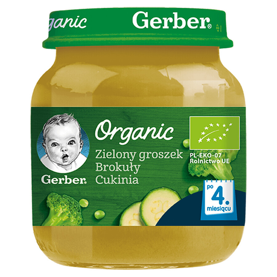 Gerber Biologische Lunch, groene erwten, broccoli, courgette, na 4 maanden, 125 g KORTE SLUITING