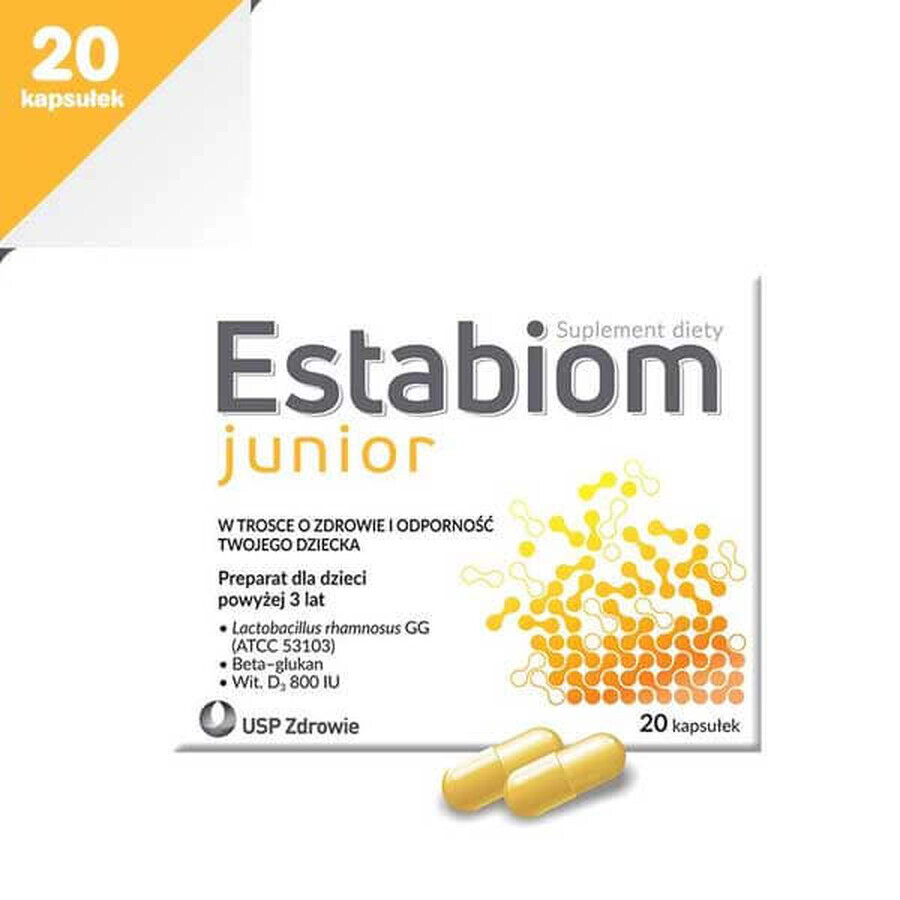 Estabiom Junior, voor kinderen vanaf 3 jaar, 20 capsules KORT GEBRUIK