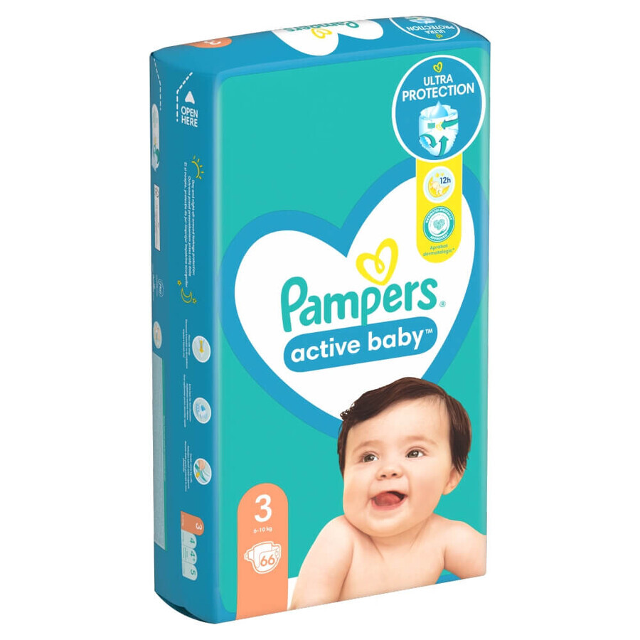 Pampers Active Baby, couches, taille 3, 6-10 kg, 66 PAQUETS DÉFAILLÉS