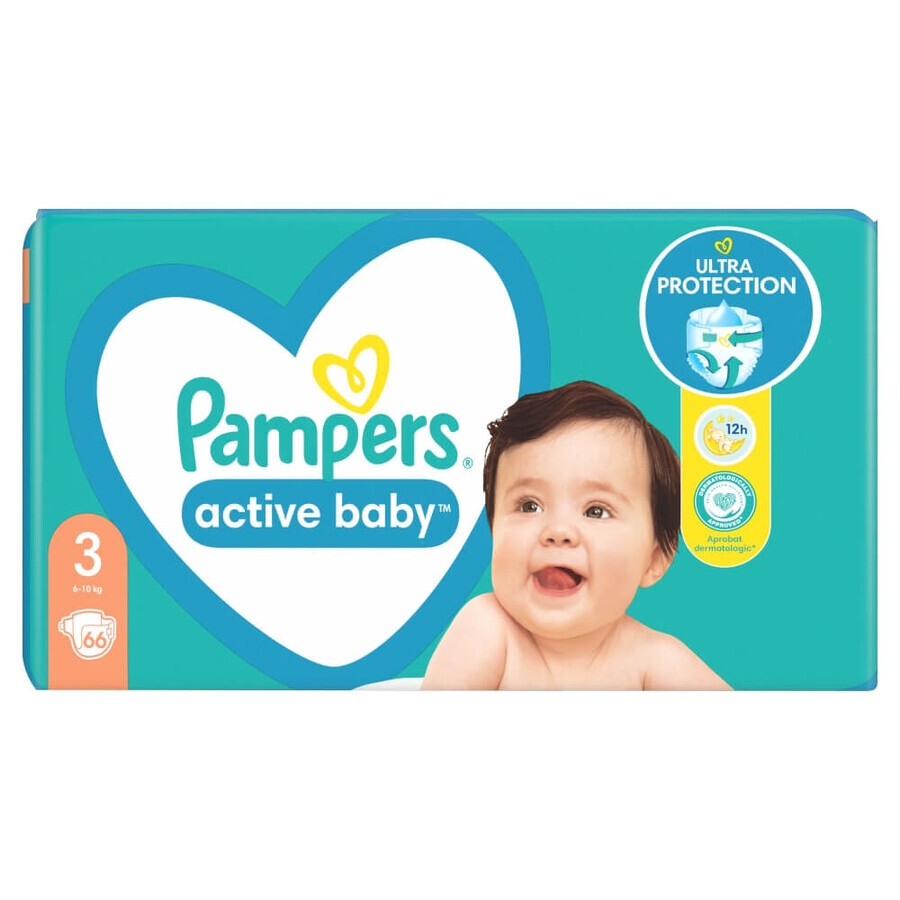 Pampers Active Baby, couches, taille 3, 6-10 kg, 66 PAQUETS DÉFAILLÉS