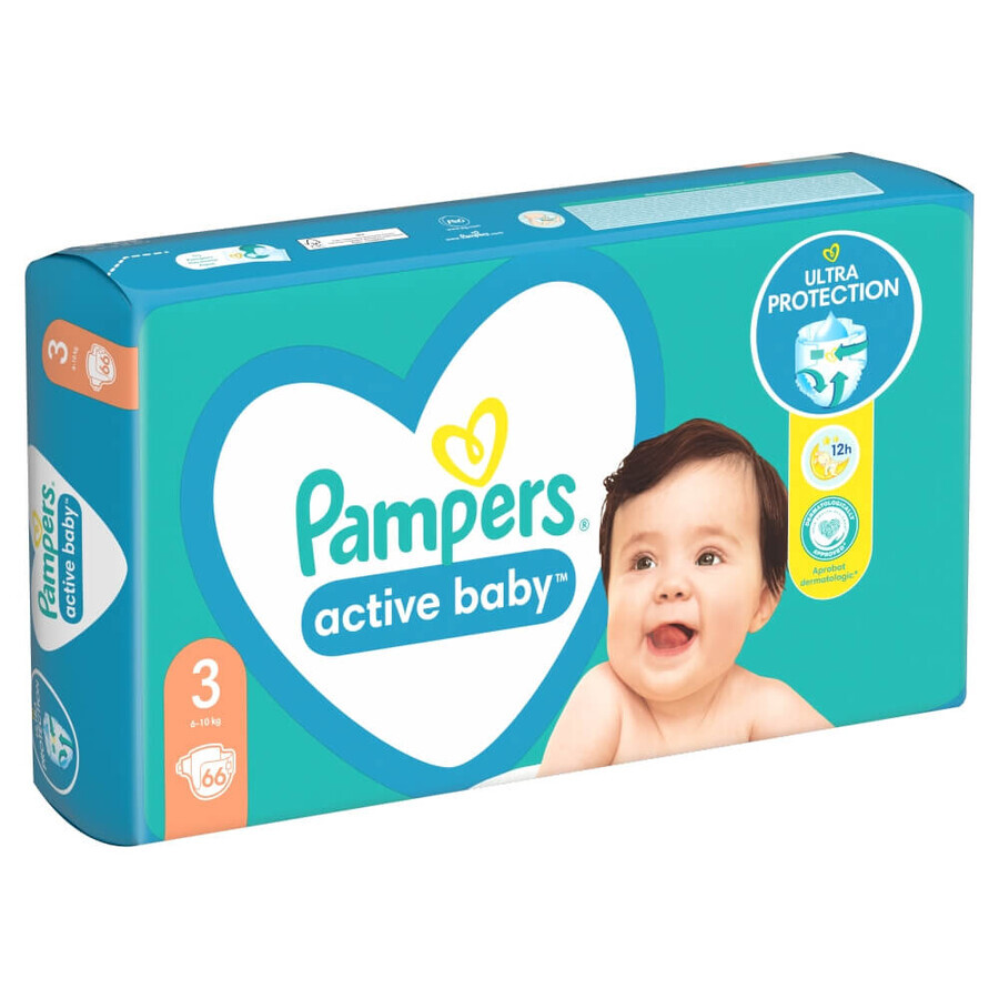 Pampers Active Baby, couches, taille 3, 6-10 kg, 66 PAQUETS DÉFAILLÉS