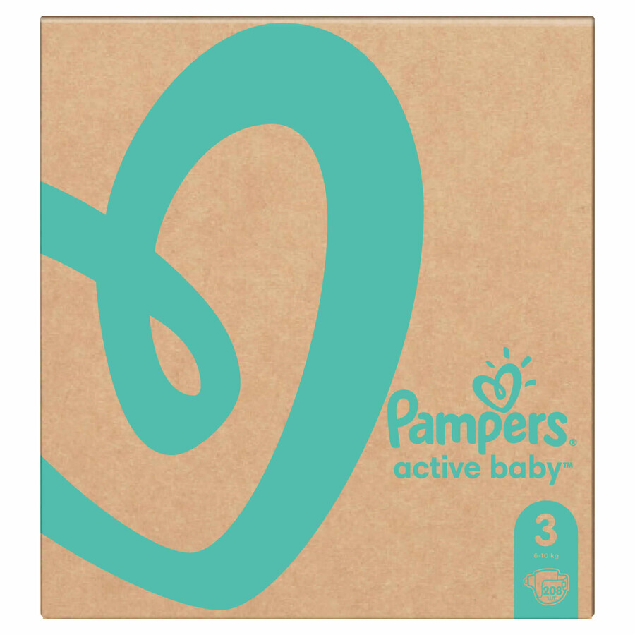 Pampers Active Baby, couches, taille 3, 6-10 kg, 208 EMBALLAGE DEFECTUEUX