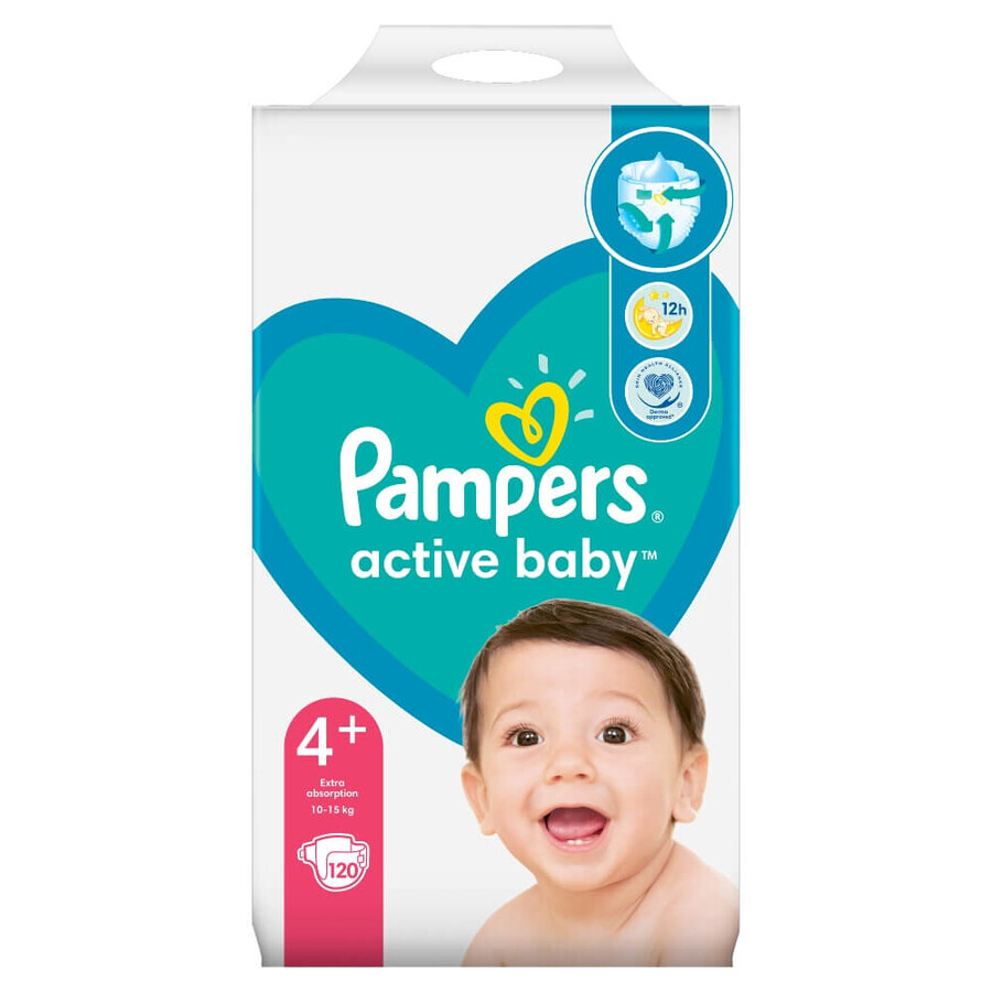 Pampers Active Baby, couches, taille 4+, 10-15 kg, 120 pièces EMBALLAGE BRISÉ