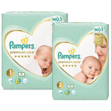 Pampers Premium Care, couches, taille 1, Nouveau-né, 2-5 kg, 78 pcs + Pampers Premium Care, couches, taille 2, Mini, 4-8 kg, 68 pcs EMBALLAGE REDUIT