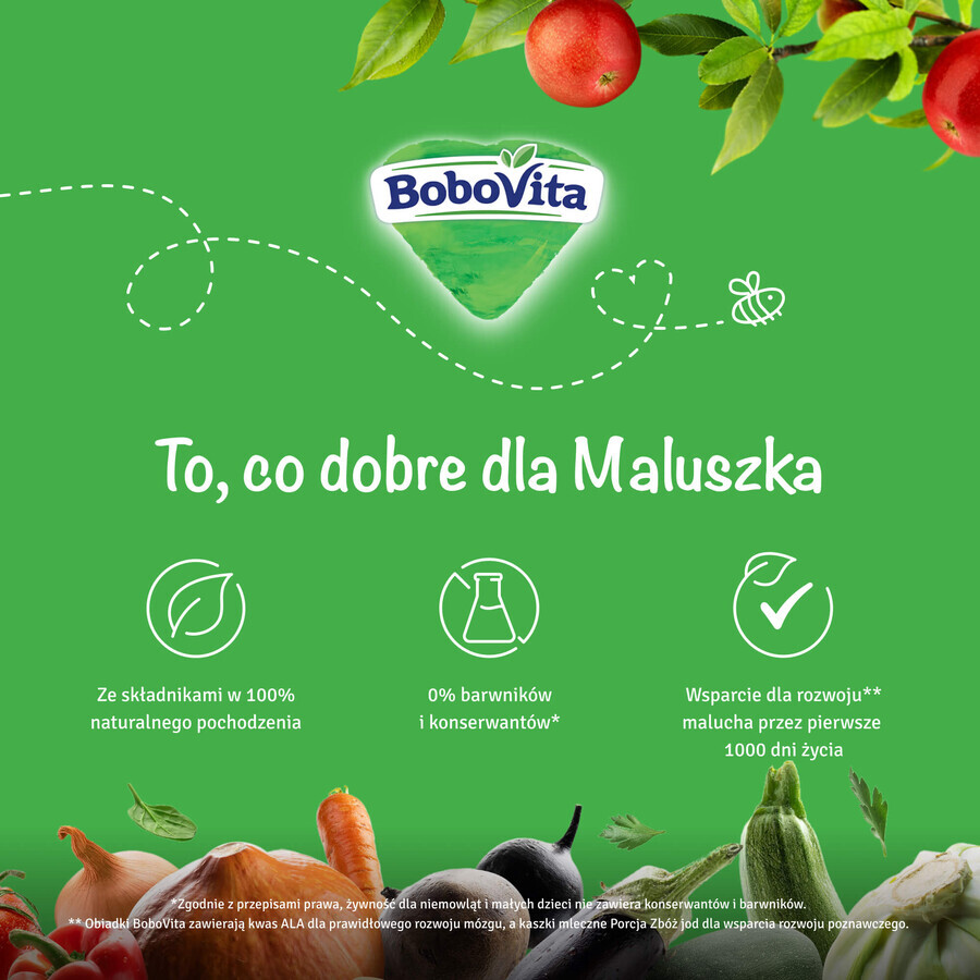 BoboVita Porcja Zbóż terci de cereale-ovăz 3 cereale, mere și pere, produse lactate, fără adaos de zahăr, după 6 luni, 210 g SHORT DATE