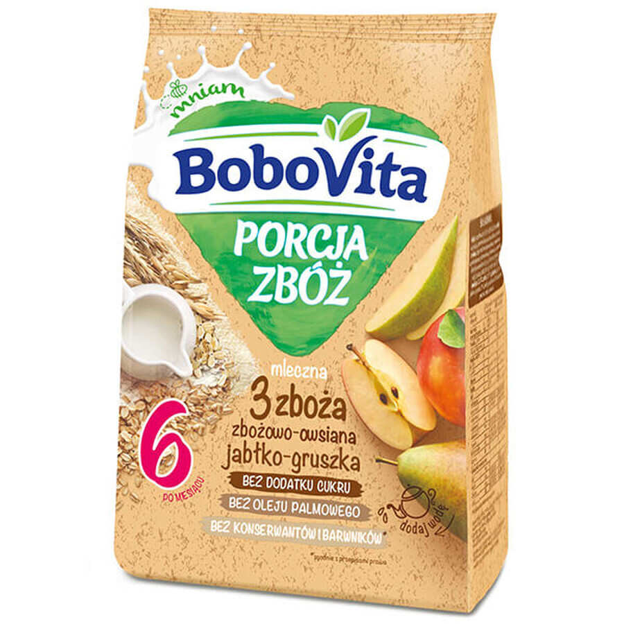 BoboVita Porcja Zbóż terci de cereale-ovăz 3 cereale, mere și pere, produse lactate, fără adaos de zahăr, după 6 luni, 210 g SHORT DATE