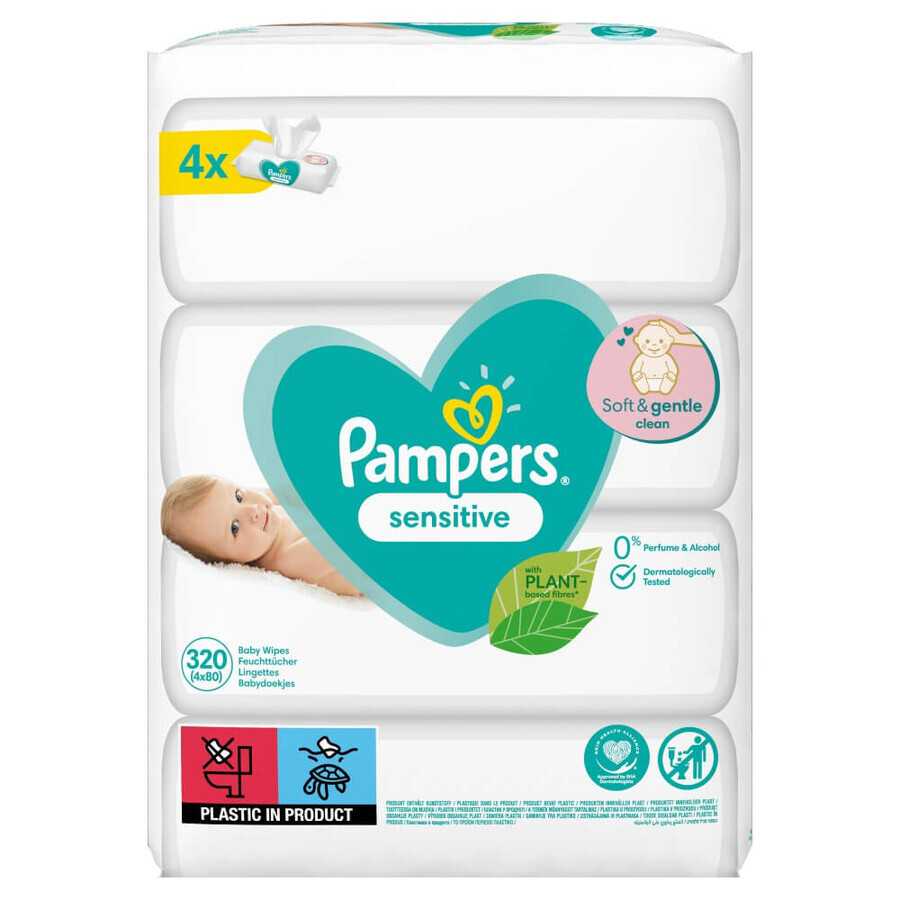 Pampers Sensitive, lingettes humides, 4 x 80 pcs EMBALLAGE ENDOMMAGÉ