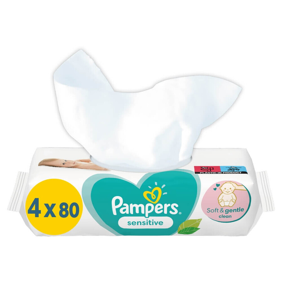 Pampers Sensitive, lingettes humides, 4 x 80 pcs EMBALLAGE ENDOMMAGÉ