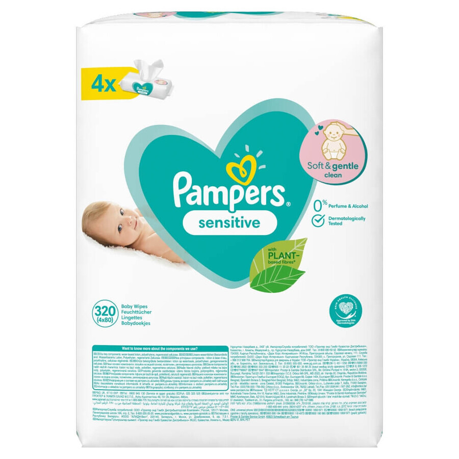 Pampers Sensitive, lingettes humides, 4 x 80 pcs EMBALLAGE ENDOMMAGÉ