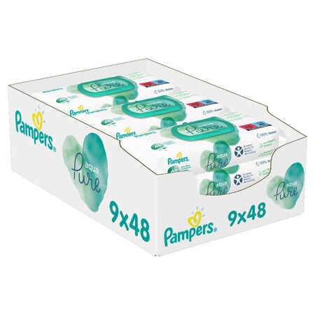 Pampers Aqua Pure, lingettes humides, 9 x 48 pièces EMBALLAGE DEFECTUEUX