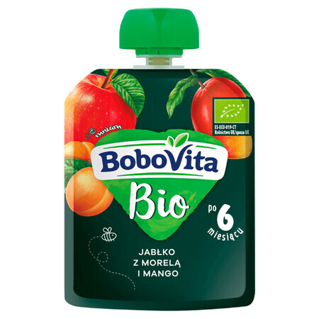 BoboVita Bio Mousse într-un tub, măr cu caise și mango, după 6 luni, 80 g SHORT DATE