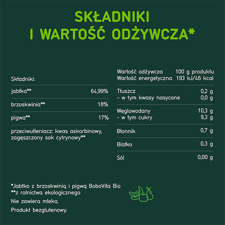 BoboVita Bio Mousse într-un tub, măr cu piersici și gutui, după 6 luni, 80 g SHORT DATE