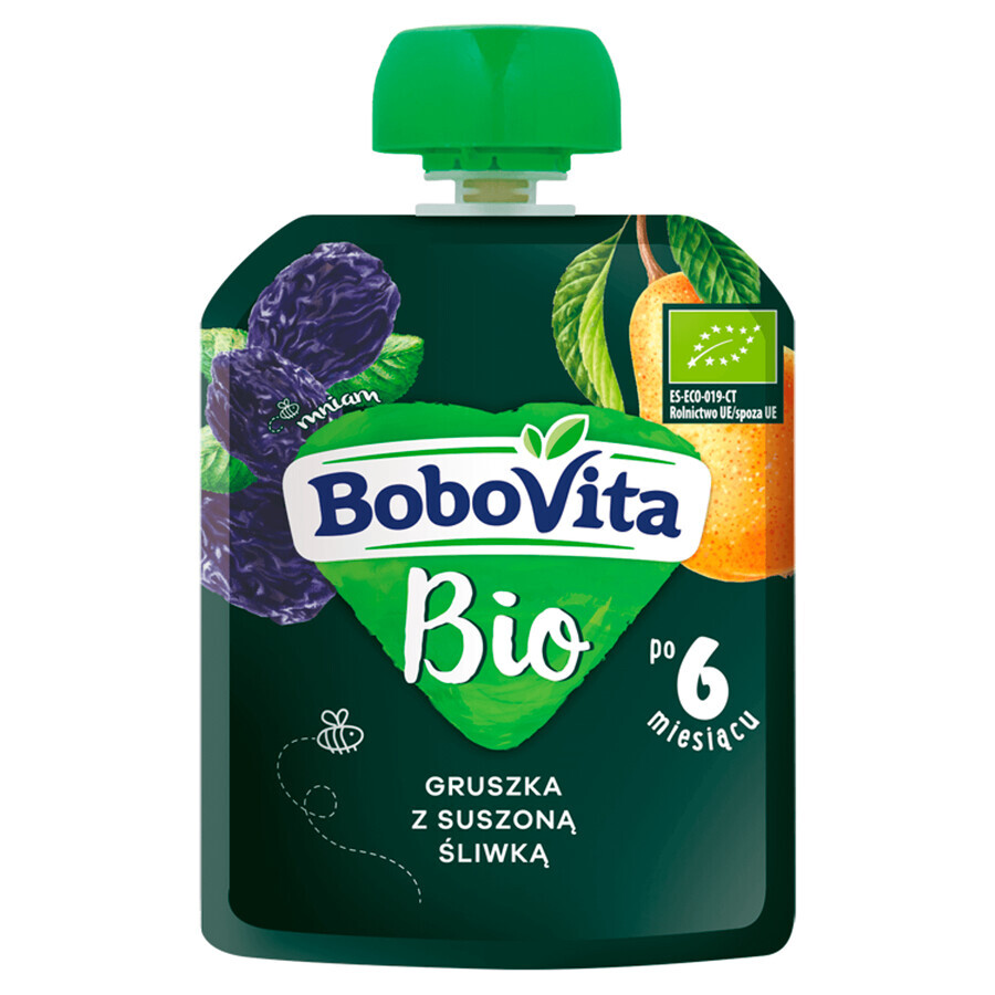 BoboVita Mousse într-un tub, pere cu prune uscate după 6 luni, 80 g SHORT DATE