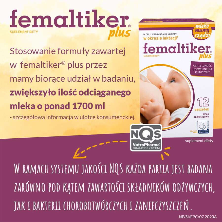 Femaltiker Plus, aromă de ciocolată, 12 pliculețe AMBALAJ CONTAMINAT