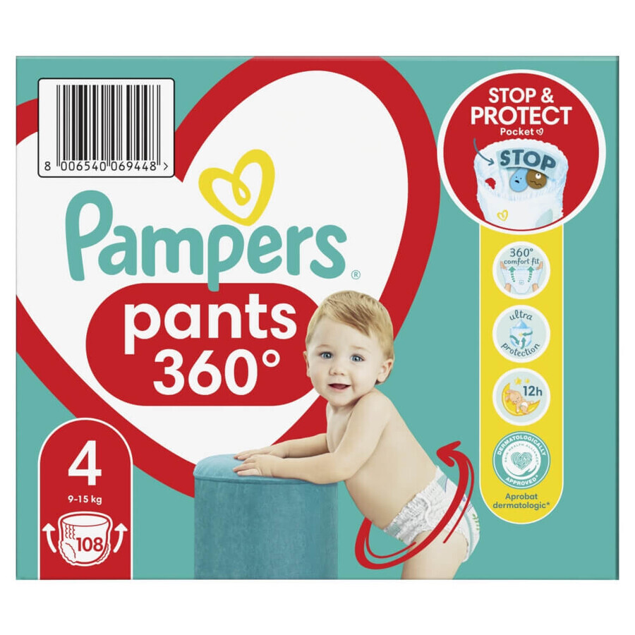 Pampers Pants, culottes-couches, taille 4, 9-15 kg, 108 pièces EMBALLAGE BRISÉ