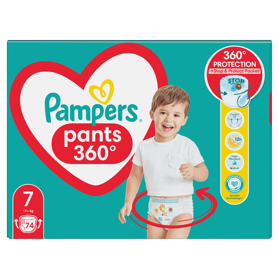 Pampers Pants, culottes-couches, taille 7, 17+ kg, 74 pièces EMBALLAGE BRISÉ