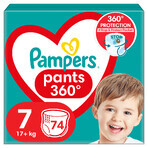 Pampers Pants, culottes-couches, taille 7, 17+ kg, 74 pièces EMBALLAGE BRISÉ