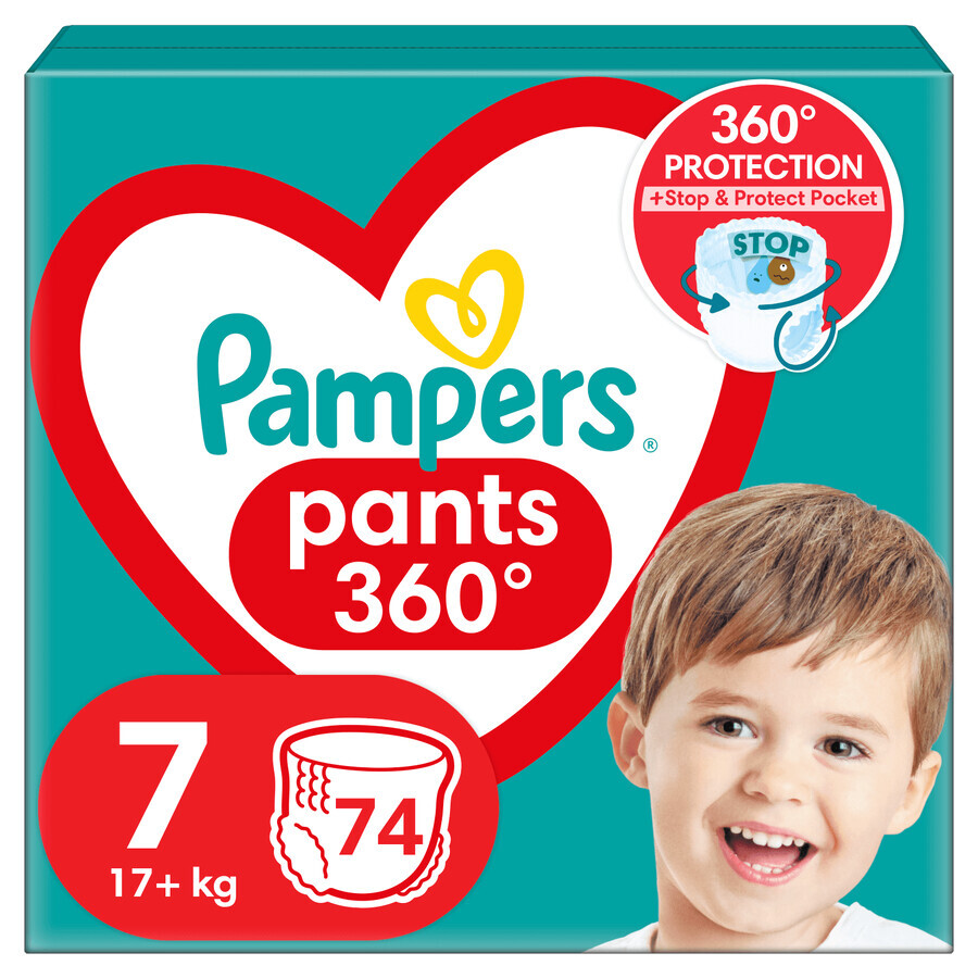 Pampers Pants, culottes-couches, taille 7, 17+ kg, 74 pièces EMBALLAGE BRISÉ