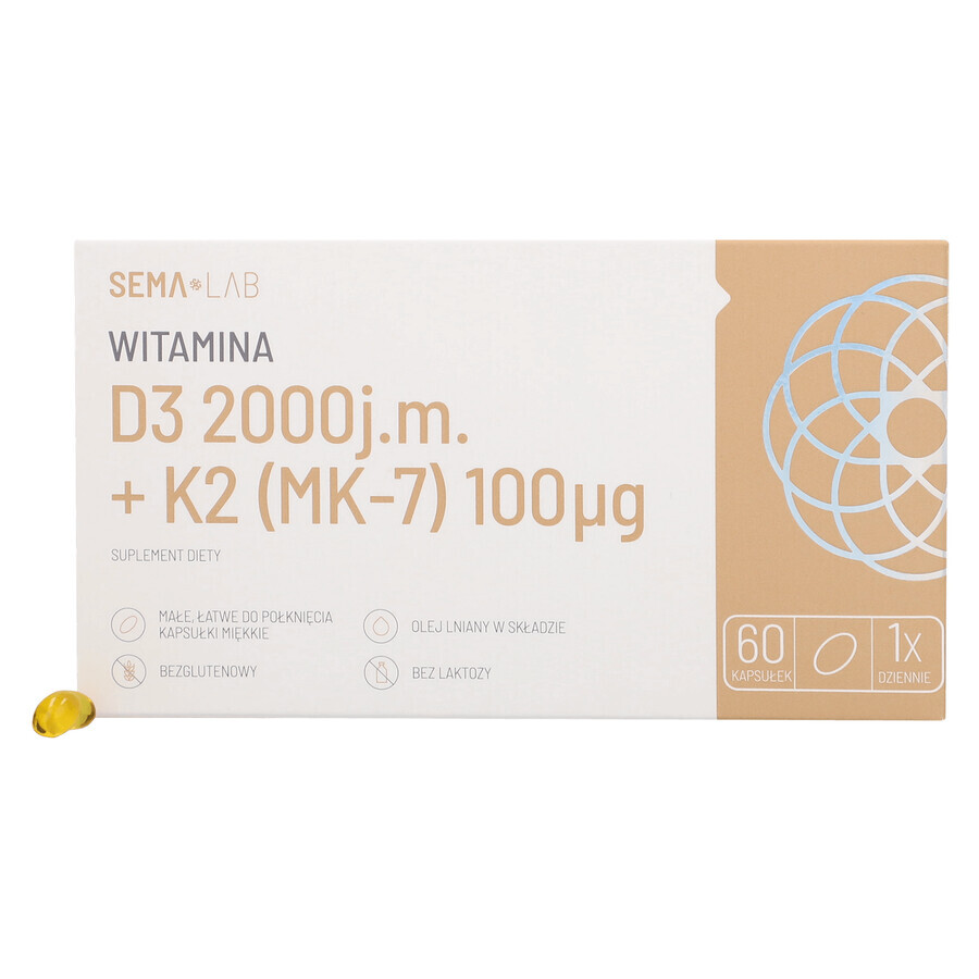 SEMA Lab Vitamina D3 2000 UI + K2 (MK-7) 100 µg, 60 capsule molli A BREVE DURATA