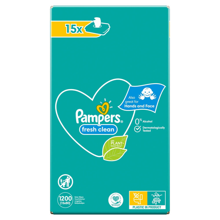 Pampers Fresh Clean, lingettes humides, 15 x 80 pcs EMBALLAGE ENDOMMAGÉ