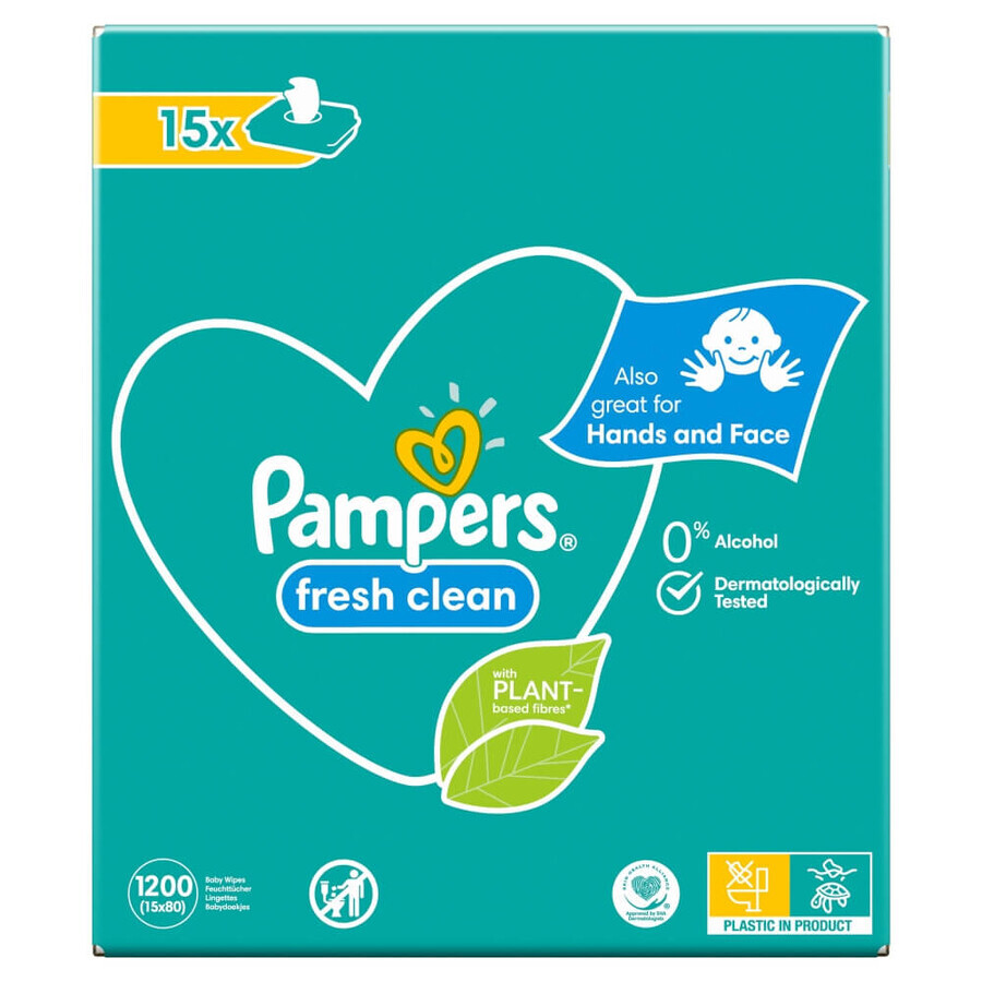 Pampers Fresh Clean, lingettes humides, 15 x 80 pcs EMBALLAGE ENDOMMAGÉ