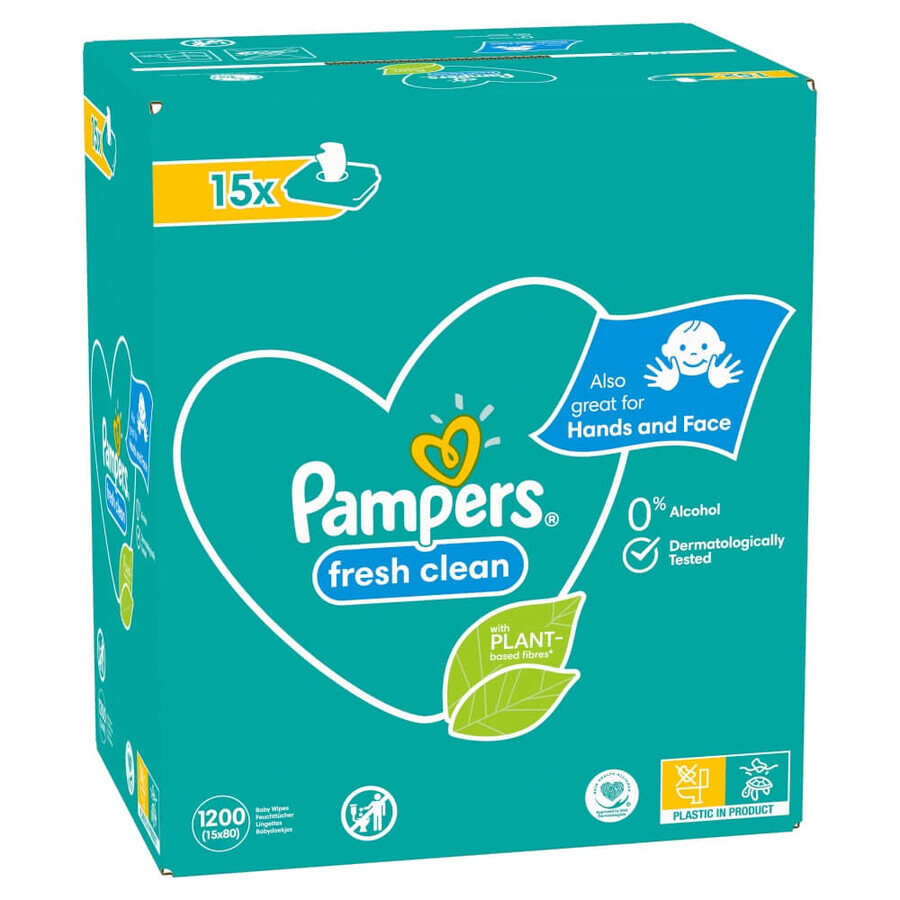 Pampers Fresh Clean, lingettes humides, 15 x 80 pcs EMBALLAGE ENDOMMAGÉ