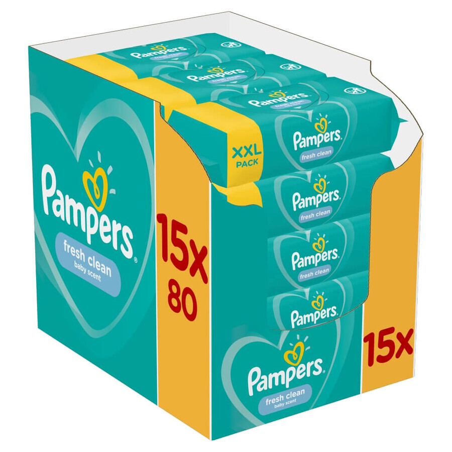 Pampers Fresh Clean, lingettes humides, 15 x 80 pcs EMBALLAGE ENDOMMAGÉ