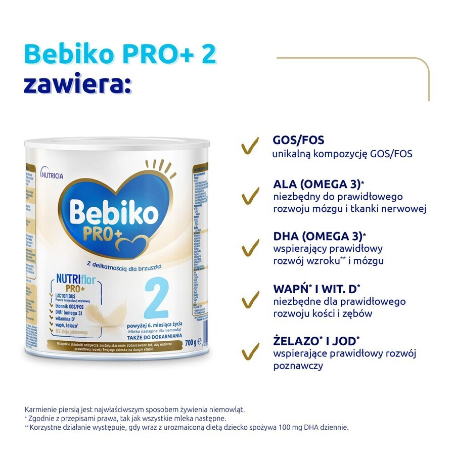 Bebiko Pro+ 2 Nutriflor Pro+, Leche de continuación, más de 6 meses, 700 g PAQUETE DEFECTUADO