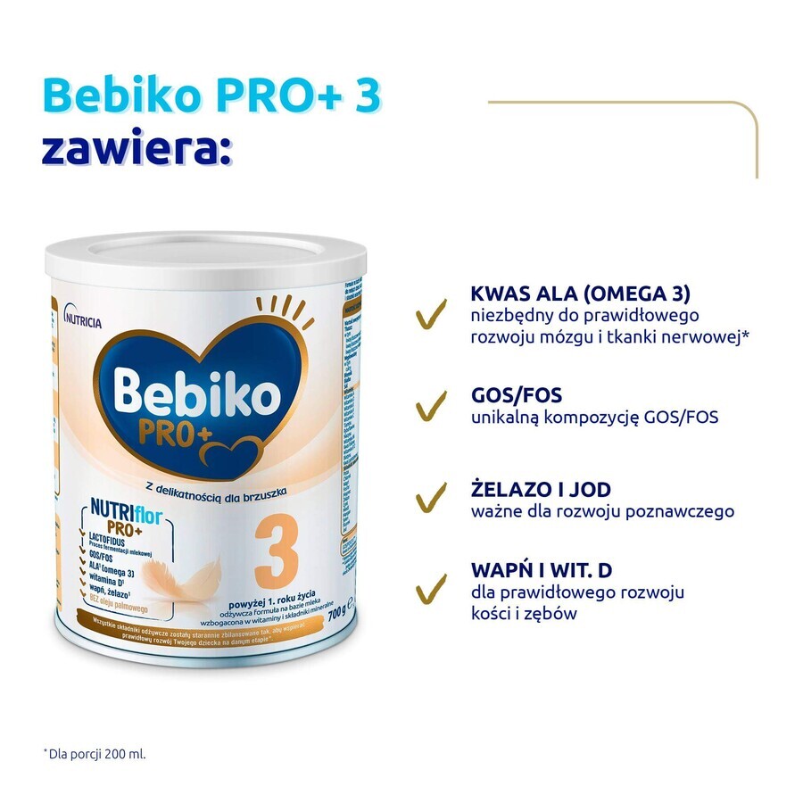 Bebiko Pro+ 3 Nutriflor Pro+, leche modificada, más de 1 año, 700 g ENVASE CONTAMINADO