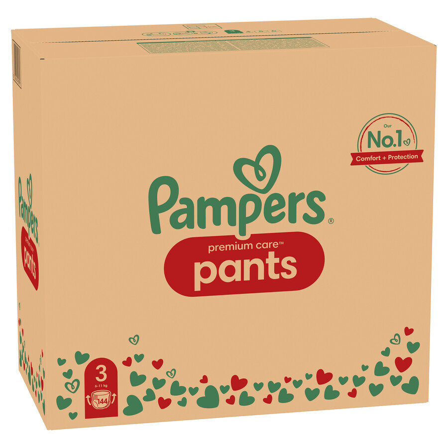 Pampers Premium Care Pants, couches, taille 3, 6-11 kg, 144 unités EMBALLAGE DEFECTUEUX