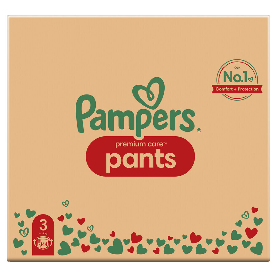 Pampers Premium Care Pants, couches, taille 3, 6-11 kg, 144 unités EMBALLAGE DEFECTUEUX