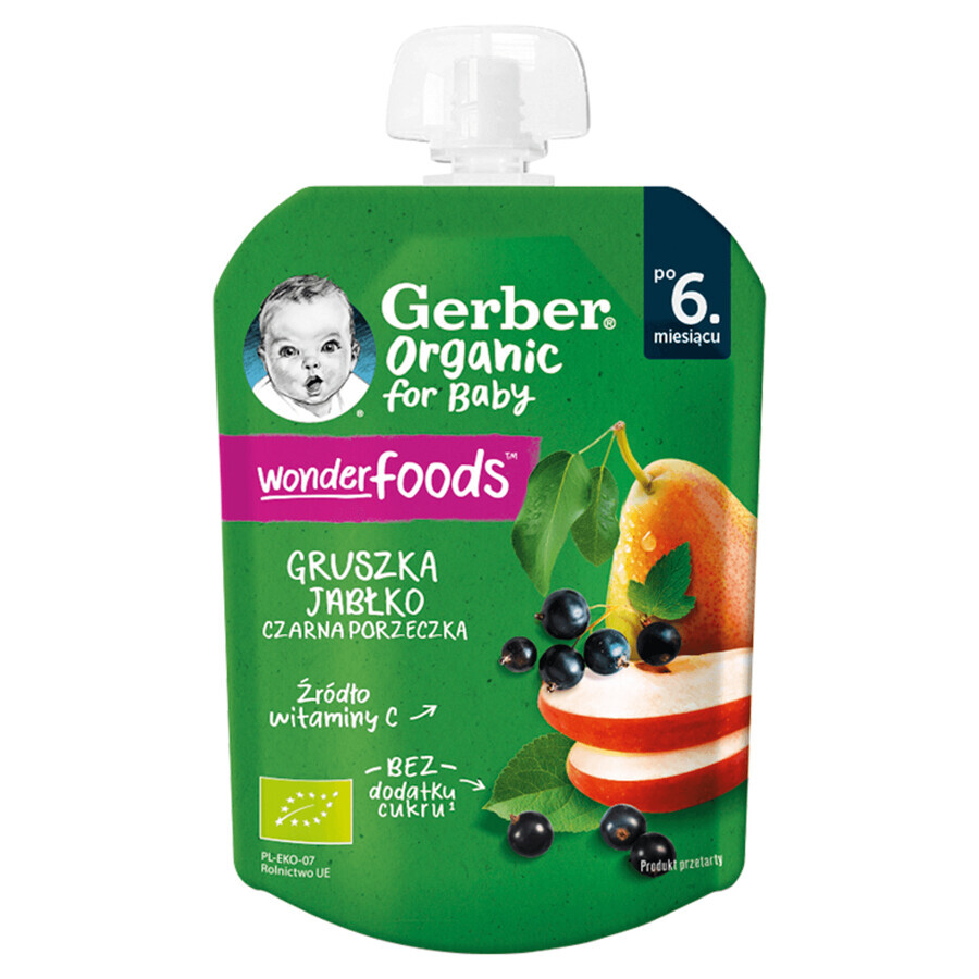 Gerber Bio-Dessert in der Tube, Birne, Apfel, schwarze Johannisbeere, nach 6 Monaten, 80 g SHORT DATE