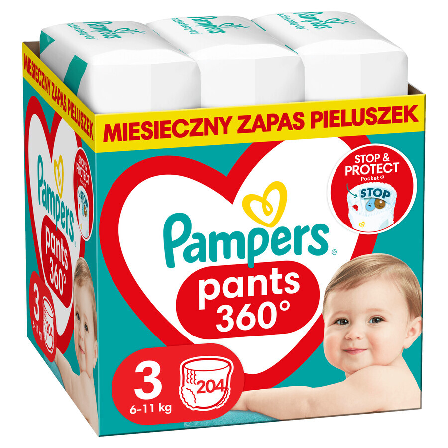 Pampers Pants, couches-culottes, taille 3, 6-11 kg, 204 pièces EMBALLAGE BRISÉ