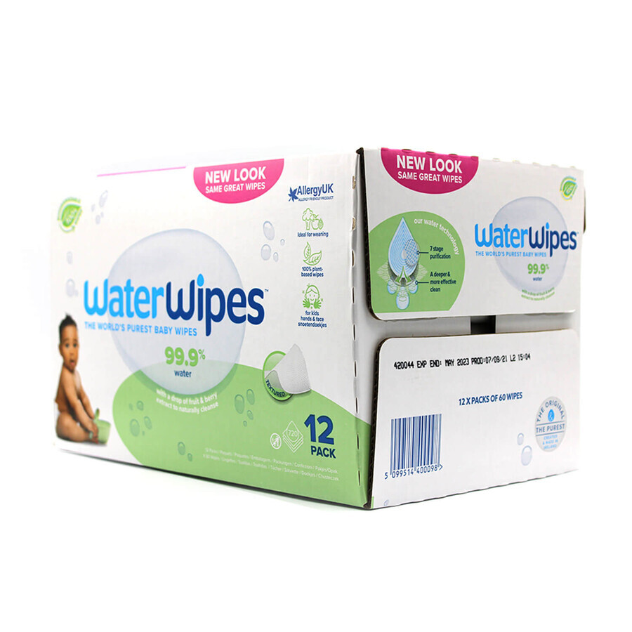 WaterWipes Soapberry Kids Bio, șervețele umede, apă cu extract de săpun, de la naștere, 12 x 60 bucăți AMBALAJ DAMAGED