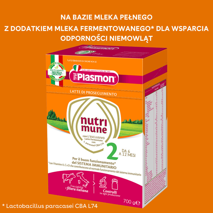 Plasmon Nutri-Mune 2, lapte de continuare, după 6 luni, 700 g DATE SCURTE