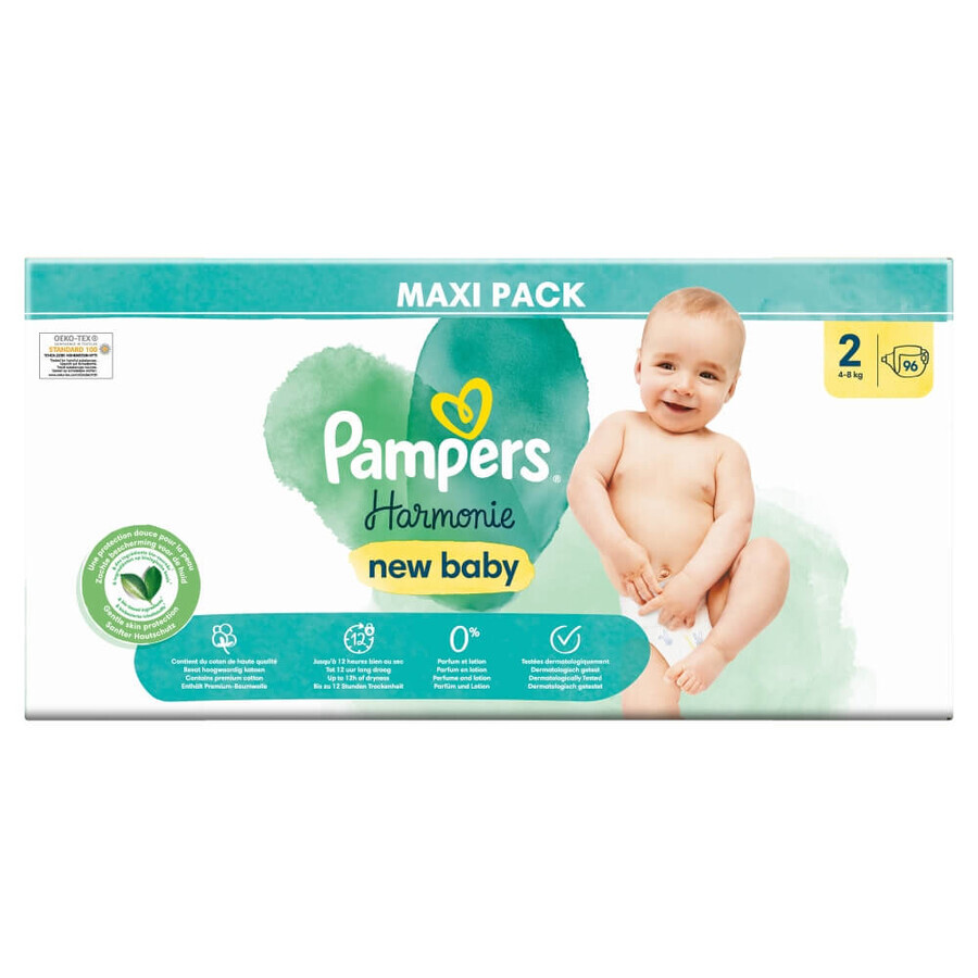 Pampers Harmonie, couches taille 2, 4-8 kg, 96 pcs EMBALLAGE DEFECTUEUX